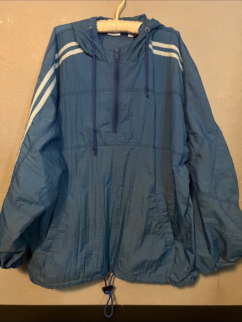 Pro Spirit Athletic Gear Blue Hooded Pullover Windbreaker with White Stripes